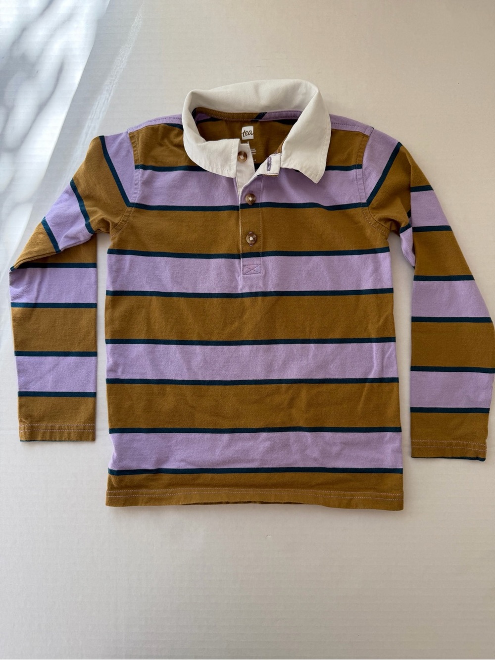 Tea Collection Girls Striped Rugby Shirt Size 5 Purple Brown